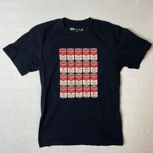 UNIQLO x Andy Warhol Black Campbell‎ Soup T-Shirt XS Mens Pop Art Graphic Tee